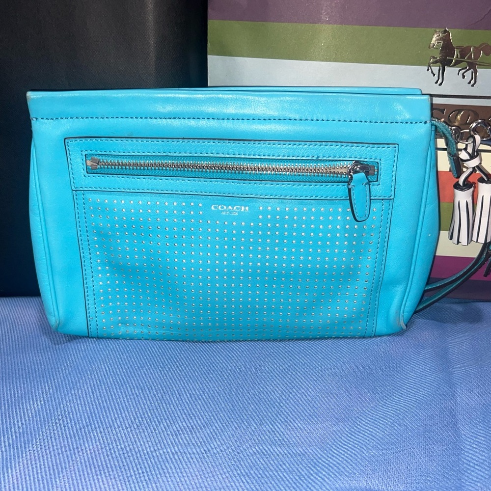 Coach Blue Textured Clutch Wristlet